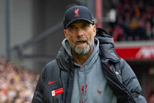 LIVERPOOL, ENGLAND - Sunday, April 9, 2023: Liverpool's manager Jürgen Klopp before the FA Premier League match between Liverpool FC and Arsenal FC at Anfield. (Pic by David Rawcliffe/Propaganda)