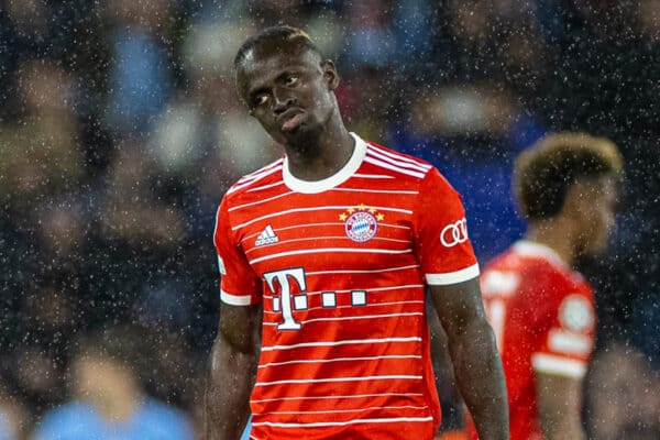 MANCHESTER, ENGLAND - Tuesday, April 11, 2023: Bayern Munich's Sadio Mané looks dejected as Manchester City score the second goal during the UEFA Champions League Quarter-Final 1st Leg match between Manchester City FC and FC Bayern Munich at the City of Manchester Stadium. Man City won 3-0. (Pic by David Rawcliffe/Propaganda)