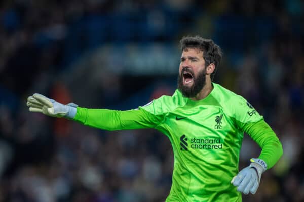 LEEDS, ENGLAND - Monday, April 17, 2023: Liverpool's goalkeeper Alisson Becker during the FA Premier League match between Leeds United FC and Liverpool FC at Elland Road. (Pic by David Rawcliffe/Propaganda)