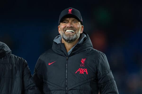 LEEDS, ENGLAND - Monday, April 17, 2023: Liverpool's manager Jürgen Klopp celebrates after the FA Premier League match between Leeds United FC and Liverpool FC at Elland Road. Liverpool won 6-1. (Pic by David Rawcliffe/Propaganda)