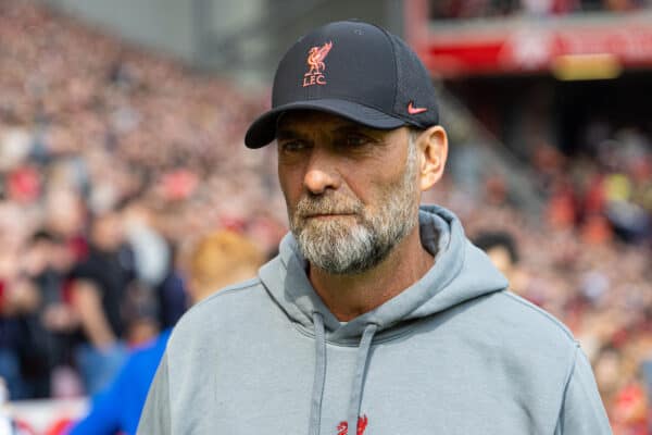 LIVERPOOL, ENGLAND - Saturday, April 22, 2023: Liverpool's manager Jürgen Klopp during the FA Premier League match between Liverpool FC and Nottingham Forest FC at Anfield. (Pic by David Rawcliffe/Propaganda)