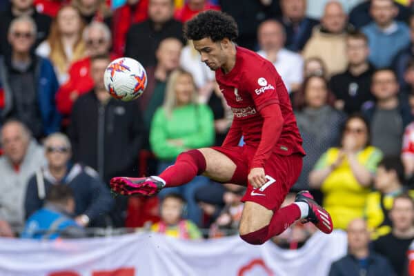 LIVERPOOL, ENGLAND - Saturday, April 22, 2023: Liverpool's Curtis Jones during the FA Premier League match between Liverpool FC and Nottingham Forest FC at Anfield. (Pic by David Rawcliffe/Propaganda)