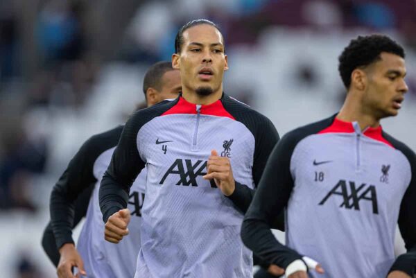 LONDON, ENGLAND - Wednesday, April 26, 2023: Liverpool's Virgil van Dijk during the pre-match warm-up before the FA Premier League match between West Ham United FC and Liverpool FC at the London Stadium. (Pic by David Rawcliffe/Propaganda)