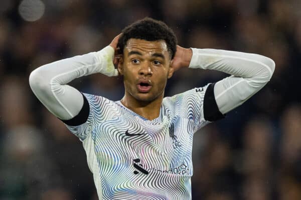 LONDON, ENGLAND - Wednesday, April 26, 2023: Liverpool's Cody Gakpo reacts after missing a chance during the FA Premier League match between West Ham United FC and Liverpool FC at the London Stadium. (Pic by David Rawcliffe/Propaganda)