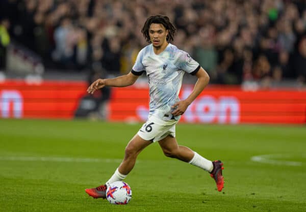 LONDON, ENGLAND - Wednesday, April 26, 2023: Liverpool's Trent Alexander-Arnold during the FA Premier League match between West Ham United FC and Liverpool FC at the London Stadium. (Pic by David Rawcliffe/Propaganda)