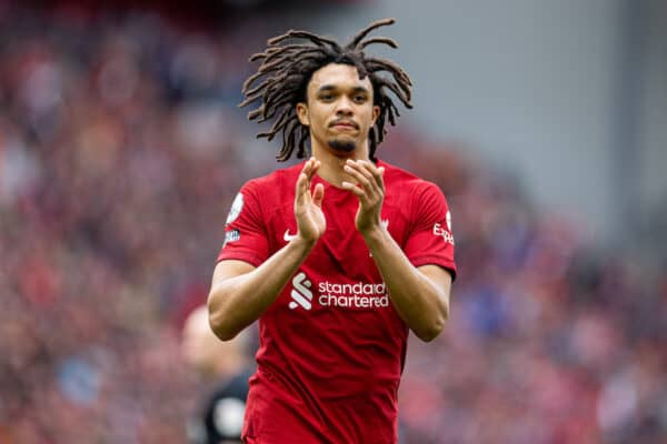 LIVERPOOL, ENGLAND - Sunday, April 30, 2023: Liverpool's Trent Alexander-Arnold during the FA Premier League match between Liverpool FC and Tottenham Hotspur FC at Anfield. (Pic by David Rawcliffe/Propaganda)