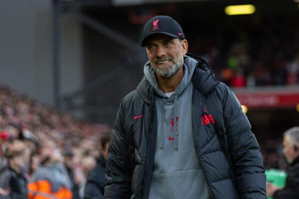 LIVERPOOL, ENGLAND - Wednesday, May 3, 2023: Liverpool's manager Jürgen Klopp during the FA Premier League match between Liverpool FC and Fulham FC at Anfield. (Pic by David Rawcliffe/Propaganda)