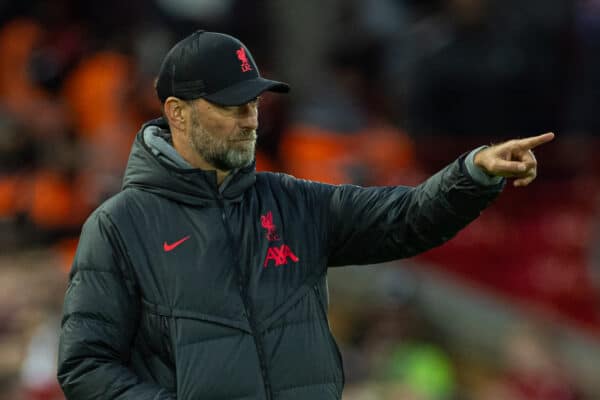 LIVERPOOL, ENGLAND - Wednesday, May 3, 2023: Liverpool's manager Jürgen Klopp during the FA Premier League match between Liverpool FC and Fulham FC at Anfield. (Pic by David Rawcliffe/Propaganda)