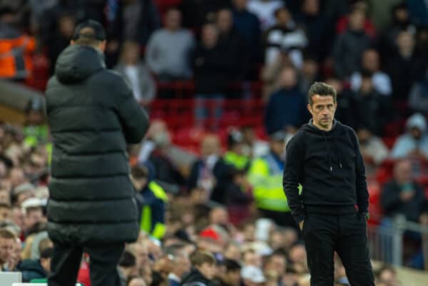 LIVERPOOL, ENGLAND - Wednesday, May 3, 2023: Fulham's manager Marco Silva during the FA Premier League match between Liverpool FC and Fulham FC at Anfield. (Pic by David Rawcliffe/Propaganda)