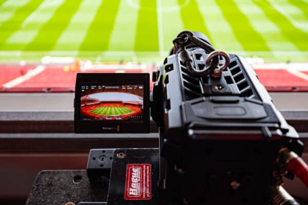 LIVERPOOL, ENGLAND - Saturday, May 6, 2023: Television cameras before the FA Premier League match between Liverpool FC and Brentford FC at Anfield. General. TV. (Pic by David Rawcliffe/Propaganda)