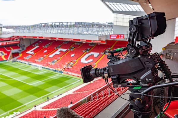 LIVERPOOL, ENGLAND - Saturday, May 6, 2023: Television cameras before the FA Premier League match between Liverpool FC and Brentford FC at Anfield. General. TV (Pic by David Rawcliffe/Propaganda)