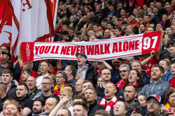 LIVERPOOL, ENGLAND - Saturday, May 6, 2023: Liverpool supporters during the FA Premier League match between Liverpool FC and Brentford FC at Anfield. (Pic by David Rawcliffe/Propaganda)