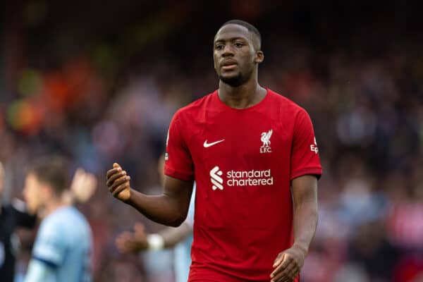 LIVERPOOL, ENGLAND - Saturday, May 6, 2023: Liverpool's Ibrahima Konaté during the FA Premier League match between Liverpool FC and Brentford FC at Anfield. (Pic by David Rawcliffe/Propaganda)