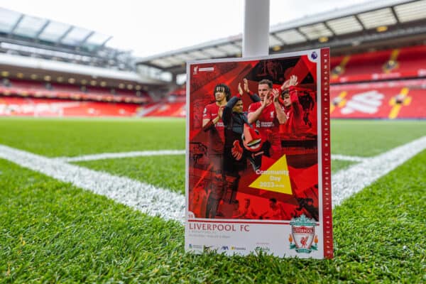 LIVERPOOL, ENGLAND - Saturday, May 6, 2023: The official match-day programme seen before the FA Premier League match between Liverpool FC and Brentford FC at Anfield. (Pic by David Rawcliffe/Propaganda)