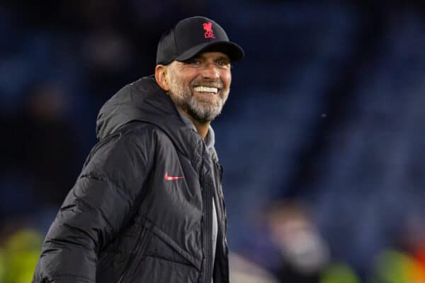 LEICESTER, ENGLAND - Monday, May 15, 2023: Liverpool's manager Jürgen Klopp celebrates after the FA Premier League match between Leicester City FC and Liverpool FC at the King Power Stadium. (Pic by David Rawcliffe/Propaganda)