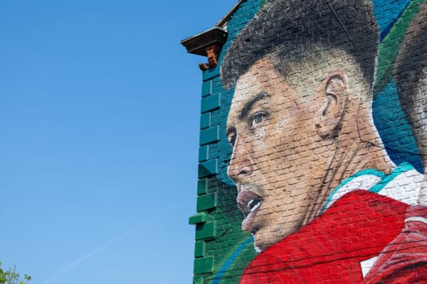 LIVERPOOL, ENGLAND - Saturday, May 20, 2023: A new street art mural for Liverpool's Roberto Firmino seen before the FA Premier League match between Liverpool FC and Aston Villa FC at Anfield. (Pic by David Rawcliffe/Propaganda)