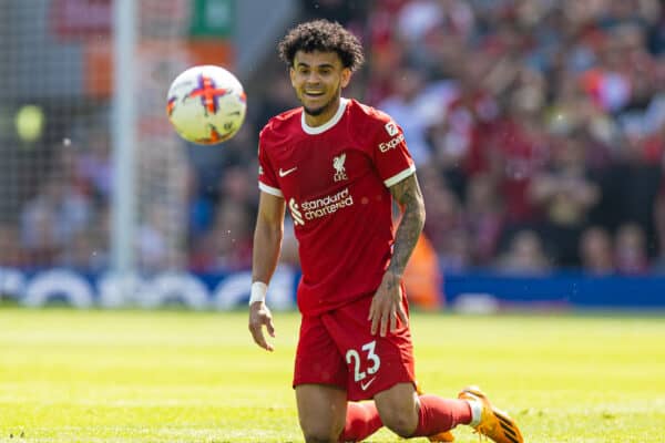 LIVERPOOL, ENGLAND - Saturday, May 20, 2023: Liverpool's Luis Díaz during the FA Premier League match between Liverpool FC and Aston Villa FC at Anfield. (Pic by David Rawcliffe/Propaganda)