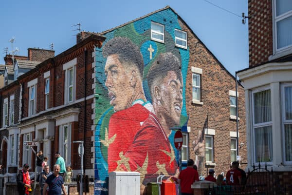 LIVERPOOL, ENGLAND - Saturday, May 20, 2023: A new street art mural for Liverpool's Roberto Firmino seen before the FA Premier League match between Liverpool FC and Aston Villa FC at Anfield. (Pic by David Rawcliffe/Propaganda)