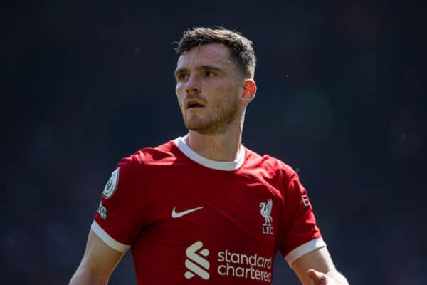 LIVERPOOL, INGLATERRA - Sábado, 20 de mayo de 2023: Andy Robertson de Liverpool durante el partido de la FA Premier League entre Liverpool FC y Aston Villa FC en Anfield.  (Foto de David Rawcliffe/Propaganda)