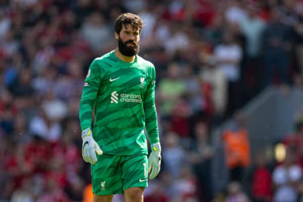 LIVERPOOL, ENGLAND - Saturday, May 20, 2023: Liverpool's goalkeeper Alisson Becker during the FA Premier League match between Liverpool FC and Aston Villa FC at Anfield. (Pic by David Rawcliffe/Propaganda)