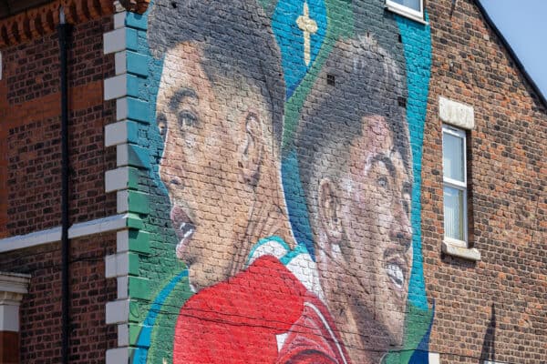 LIVERPOOL, ENGLAND - Saturday, May 20, 2023: A new street art mural for Liverpool's Roberto Firmino seen before the FA Premier League match between Liverpool FC and Aston Villa FC at Anfield. (Pic by David Rawcliffe/Propaganda)