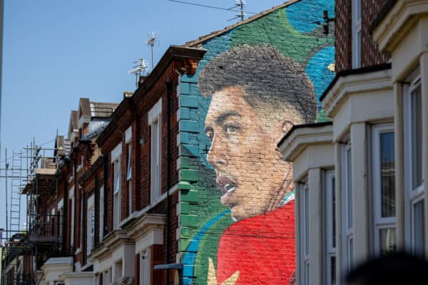 LIVERPOOL, ENGLAND - Saturday, May 20, 2023: A new street art mural for Liverpool's Roberto Firmino seen before the FA Premier League match between Liverpool FC and Aston Villa FC at Anfield. (Pic by David Rawcliffe/Propaganda)