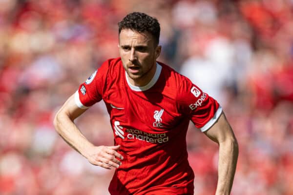 LIVERPOOL, ENGLAND - Saturday, May 20, 2023: Liverpool's Diogo Jota during the FA Premier League match between Liverpool FC and Aston Villa FC at Anfield. (Pic by David Rawcliffe/Propaganda)