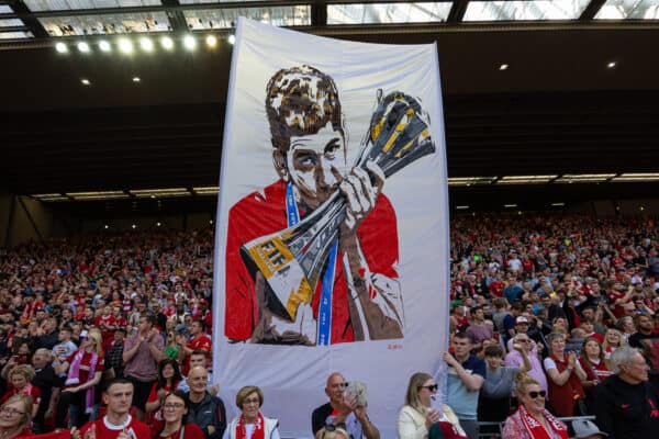 LIVERPOOL, ENGLAND - Saturday, May 20, 2023: Liverpool supporters pay an emotional goodbye to Roberto Firmino after the FA Premier League match between Liverpool FC and Aston Villa FC at Anfield. (Pic by David Rawcliffe/Propaganda)