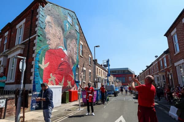 LIVERPOOL, ENGLAND - Saturday, May 20, 2023: A new street art mural for Liverpool's Roberto Firmino seen before the FA Premier League match between Liverpool FC and Aston Villa FC at Anfield. (Pic by David Rawcliffe/Propaganda)