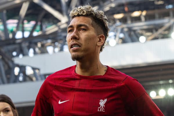 LIVERPOOL, ENGLAND - Saturday, May 20, 2023: Liverpool's Roberto Firmino says an emotional goodbye to the supporters after the FA Premier League match between Liverpool FC and Aston Villa FC at Anfield. (Pic by David Rawcliffe/Propaganda)