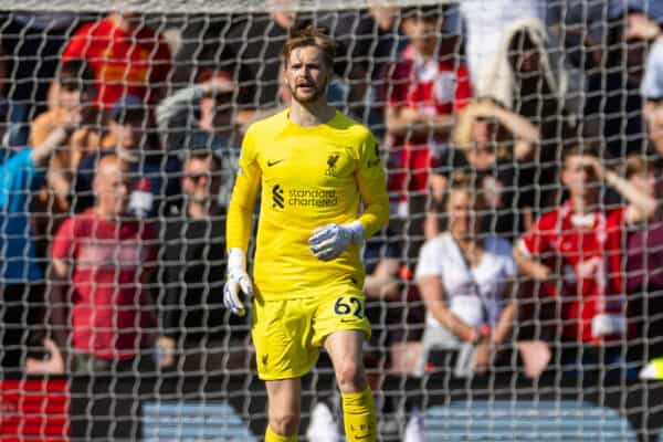 SOUTHAMPTON, ENGLAND - Sunday, May 28, 2023: Liverpool's goalkeeper Caoimhin Kelleher during the FA Premier League match between Southampton FC and Liverpool FC at St Mary's Stadium. (Pic by David Rawcliffe/Propaganda)