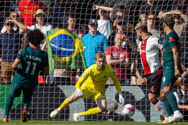 SOUTHAMPTON, ENGLAND - Sunday, May 28, 2023: Liverpool's goalkeeper Alisson Becker during the FA Premier League match between Southampton FC and Liverpool FC at St Mary's Stadium. (Pic by David Rawcliffe/Propaganda)