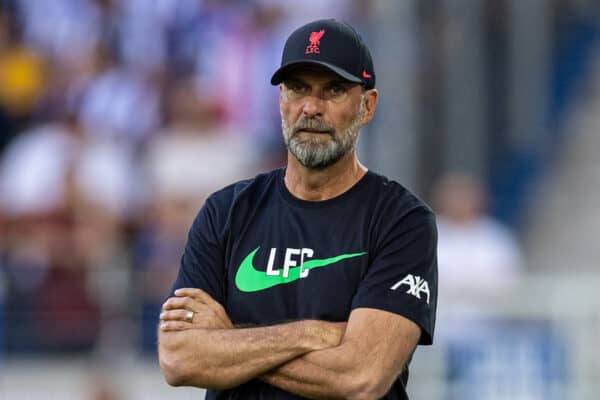 KARLSRUHER, GERMANY - Wednesday, July 19, 2023: Liverpool's manager Jürgen Klopp during a pre-season friendly match between Karlsruher SC and Liverpool FC at the Wildparkstadion. (Pic by David Rawcliffe/Propaganda)