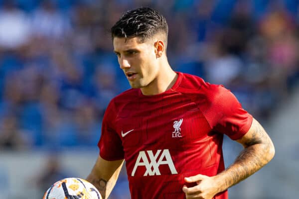 KARLSRUHER, GERMANY - Wednesday, July 19, 2023: Liverpool's Dominik Szoboszlai during the pre-match warm-up before a pre-season friendly match between Karlsruher SC and Liverpool FC at the Wildparkstadion. (Pic by David Rawcliffe/Propaganda)