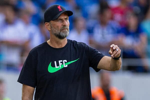 KARLSRUHER, GERMANY - Wednesday, July 19, 2023: Liverpool's manager Jürgen Klopp during a pre-season friendly match between Karlsruher SC and Liverpool FC at the Wildparkstadion. (Pic by David Rawcliffe/Propaganda)