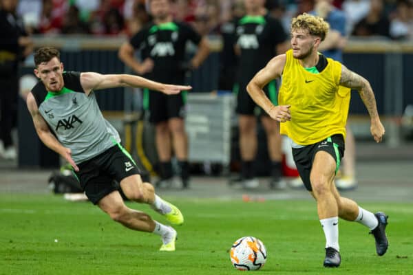 SINGAPORE - Saturday, July 29, 2023: Liverpool's Harvey Elliott during a training session ahead of the pre-season friendly match between Liverpool FC and Leicester City FC at the Singapore National Stadium. (Pic by David Rawcliffe/Propaganda)