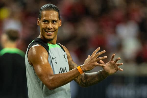 SINGAPORE - Saturday, July 29, 2023: Liverpool's Virgil van Dijk during a training session ahead of the pre-season friendly match between Liverpool FC and Leicester City FC at the Singapore National Stadium. (Pic by David Rawcliffe/Propaganda)