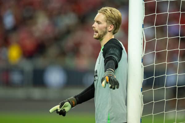 SINGAPORE - Saturday, July 29, 2023: Liverpool's goalkeeper Caoimhin Kelleher during a training session ahead of the pre-season friendly match between Liverpool FC and Leicester City FC at the Singapore National Stadium. (Pic by David Rawcliffe/Propaganda)