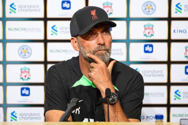 SINGAPORE - Saturday, July 29, 2023: Liverpool's manager Jürgen Klopp during a press conference ahead of the pre-season friendly match between Liverpool FC and Leicester City FC at the Singapore National Stadium. (Pic by David Rawcliffe/Propaganda)