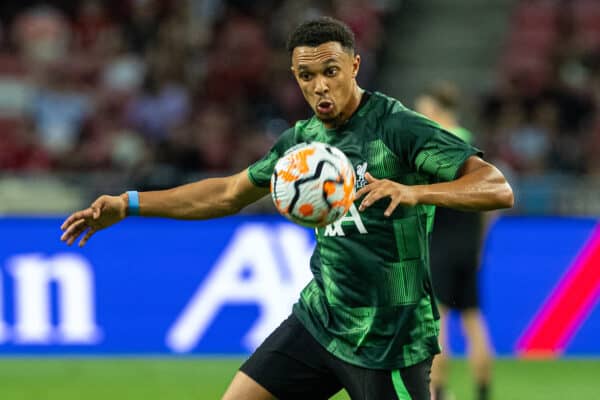 SINGAPORE - Saturday, July 29, 2023: Liverpool's Trent Alexander-Arnold during a training session ahead of the pre-season friendly match between Liverpool FC and Leicester City FC at the Singapore National Stadium. (Pic by David Rawcliffe/Propaganda)