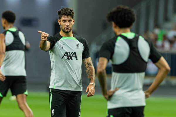 SINGAPORE - Saturday, July 29, 2023: Liverpool's Dominik Szoboszlai during a training session ahead of the pre-season friendly match between Liverpool FC and Leicester City FC at the Singapore National Stadium. (Pic by David Rawcliffe/Propaganda)