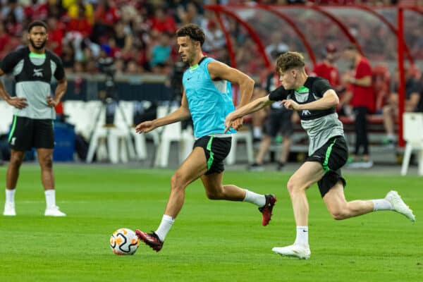 SINGAPORE - Saturday, July 29, 2023: Liverpool's Curtis Jones during a training session ahead of the pre-season friendly match between Liverpool FC and Leicester City FC at the Singapore National Stadium. (Pic by David Rawcliffe/Propaganda)
