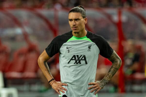 SINGAPORE - Saturday, July 29, 2023: Liverpool's Darwin Núñez during a training session ahead of the pre-season friendly match between Liverpool FC and Leicester City FC at the Singapore National Stadium. (Pic by David Rawcliffe/Propaganda)