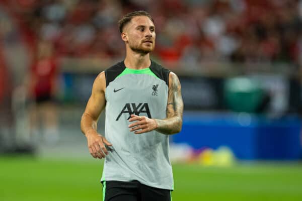 SINGAPORE - Saturday, July 29, 2023: Liverpool's Alexis Mac Allister during a training session ahead of the pre-season friendly match between Liverpool FC and Leicester City FC at the Singapore National Stadium. (Pic by David Rawcliffe/Propaganda)