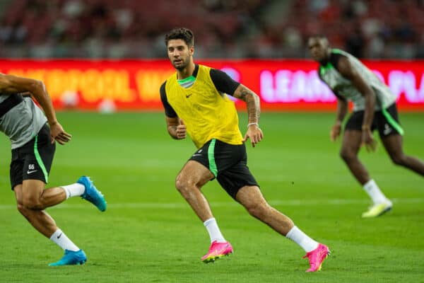 SINGAPORE - Saturday, July 29, 2023: Liverpool's Dominik Szoboszlai during a training session ahead of the pre-season friendly match between Liverpool FC and Leicester City FC at the Singapore National Stadium. (Pic by David Rawcliffe/Propaganda)