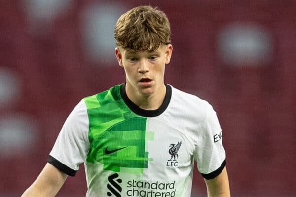 SINGAPORE - Sunday, July 30, 2023: Liverpool's James McConnell during a pre-season friendly match between Liverpool FC and Leicester City FC at the Singapore National Stadium. (Pic by David Rawcliffe/Propaganda)