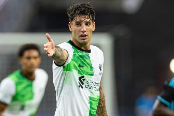 SINGAPORE - Sunday, July 30, 2023: Liverpool's Dominik Szoboszlai during a pre-season friendly match between Liverpool FC and Leicester City FC at the Singapore National Stadium. (Pic by David Rawcliffe/Propaganda)