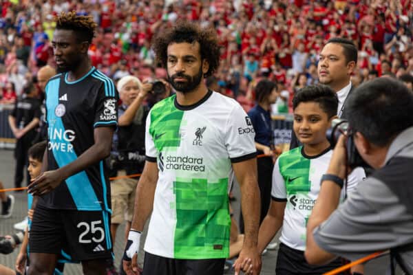 SINGAPORE - Sunday, July 30, 2023: Liverpool's Mohamed Salah before a pre-season friendly match between Liverpool FC and Leicester City FC at the Singapore National Stadium. (Pic by David Rawcliffe/Propaganda)