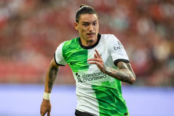 SINGAPORE - Sunday, July 30, 2023: Liverpool's Darwin Núñez during a pre-season friendly match between Liverpool FC and Leicester City FC at the Singapore National Stadium. (Pic by David Rawcliffe/Propaganda)