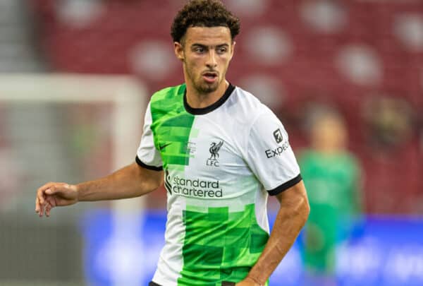 SINGAPORE - Sunday, July 30, 2023: Liverpool's Curtis Jones during a pre-season friendly match between Liverpool FC and Leicester City FC at the Singapore National Stadium. (Pic by David Rawcliffe/Propaganda)